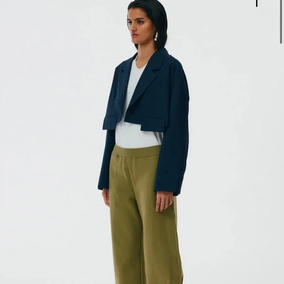 Tibi Crosshatch Cropped Oversized Blazer - Picture 2 of 3